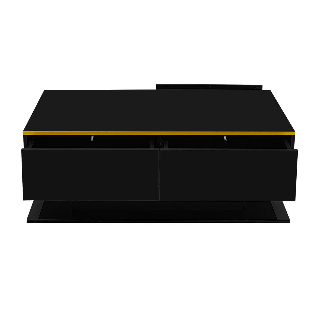 COUCHTISCH 100/50/40 cm mit LED-Beleuchtung, 3 Schubladen und offenem Fach aus Spanplatte, Schwarz/Gold - Schwarz, Holzwerkstoff (100/50/40cm) - Redom