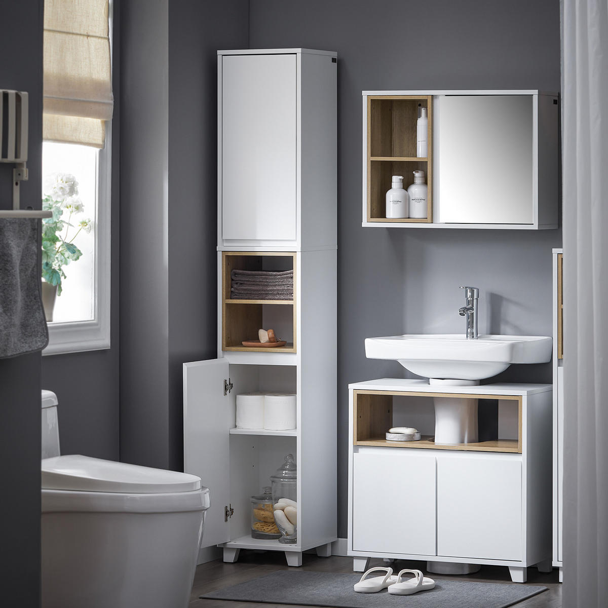 HOCHSCHRANK Weiß - Weiß, Holzwerkstoff (30/170/30cm) - SoBuy