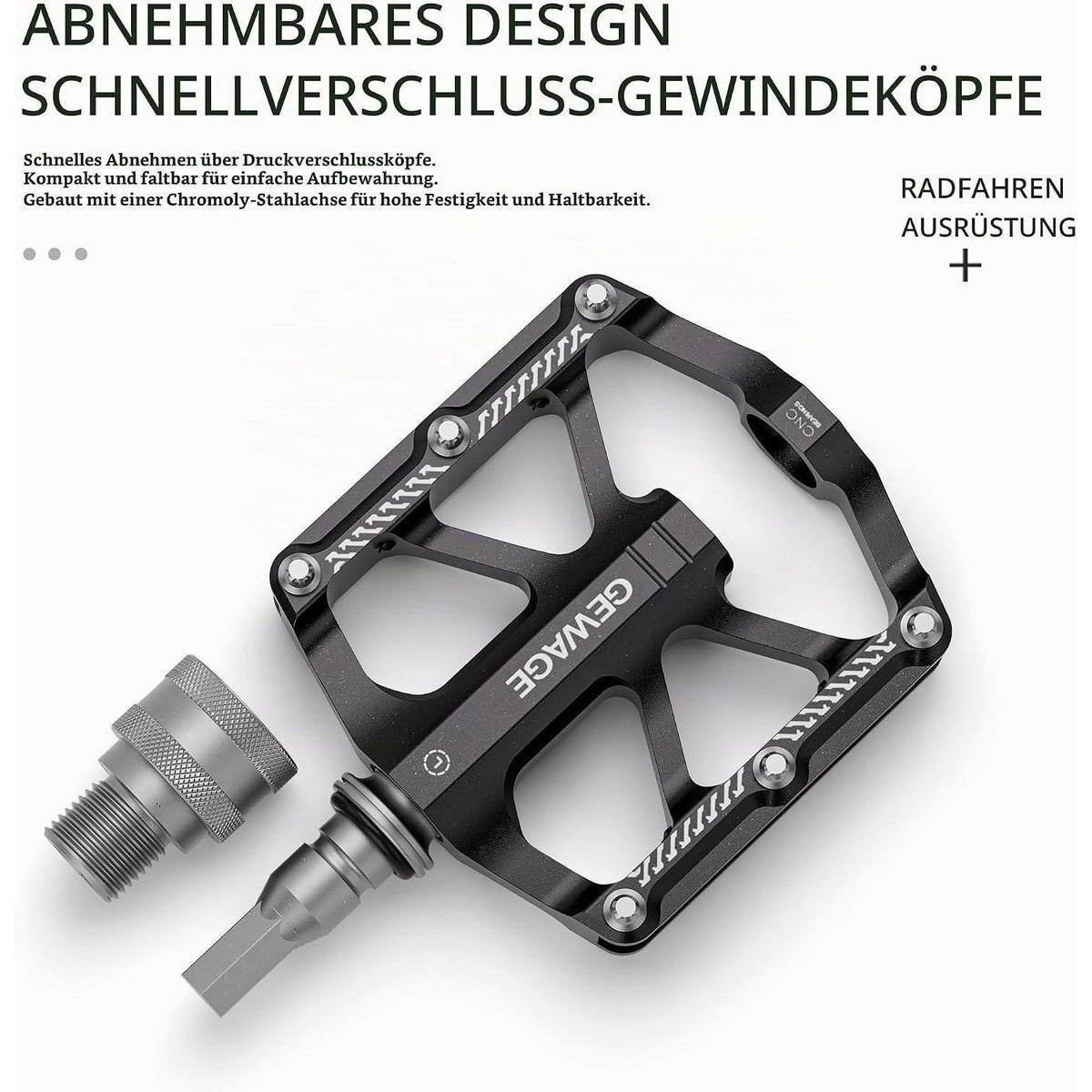 FAHRRADPEDAL Schnellwechsel Aluminium Schwarz mit Reflektoren - Schwarz, Metall (7.4/1.5/8cm)