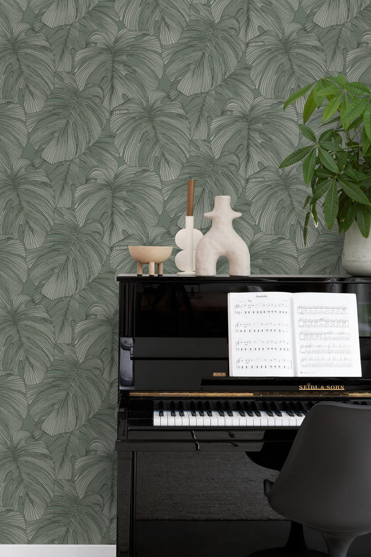 TAPETE 3D Muster Blätter 50 x 900 cm - Grün, Papier (50/900cm) - Origin Wallcoverings