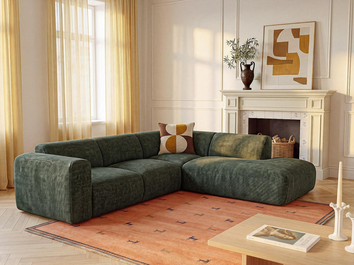 SOFA - 6 Personen - stoff - grün Pogni - Grün, Textil (269/73/221cm) - Vente-Unique