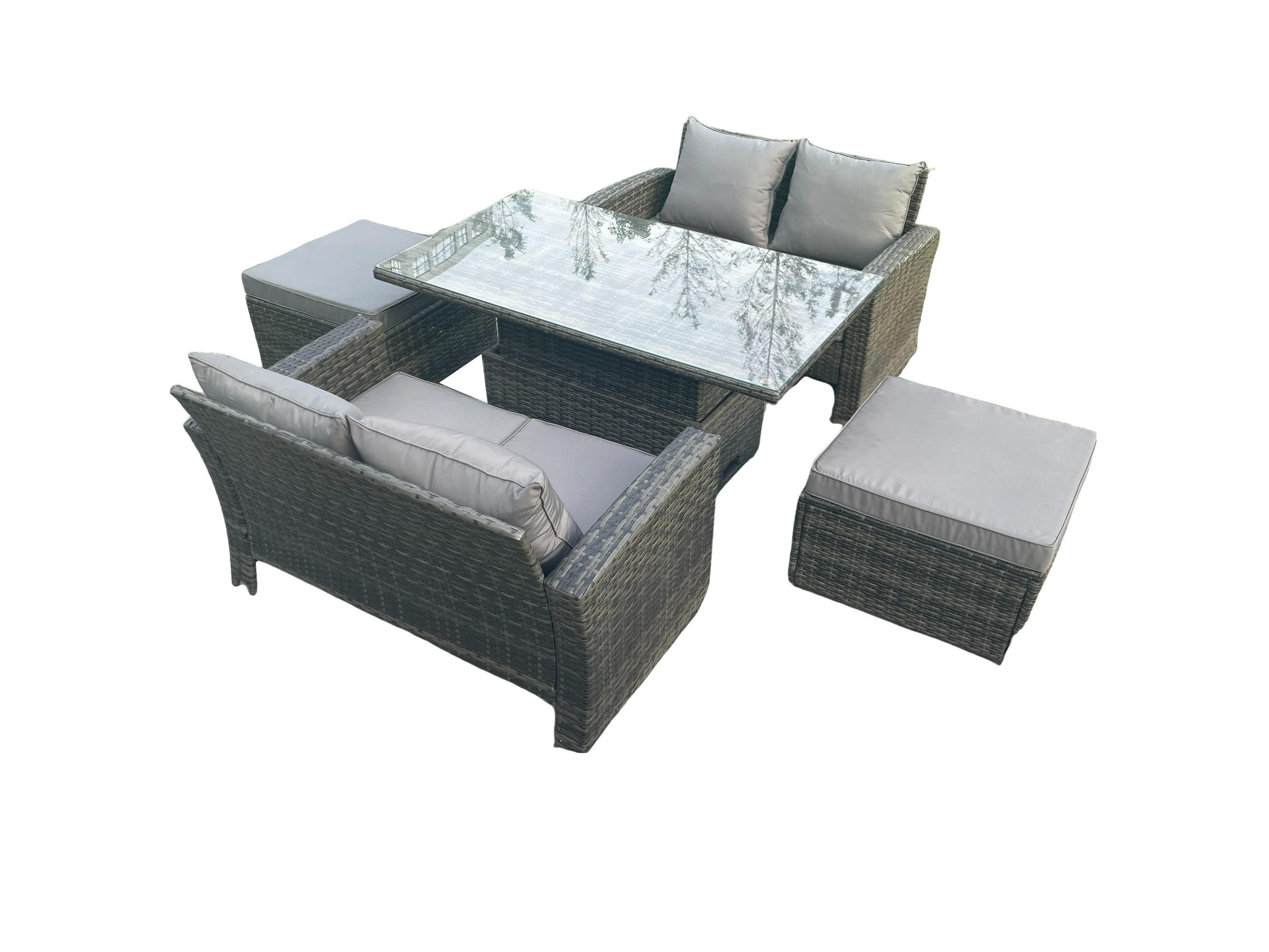 GARTENSOFA mit hoher Rückenlehne Polyrattan Dunkelgrau 6-Sitzer - Dunkelgrau, Metall - Fimous