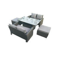 GARTENSOFA mit hoher Rückenlehne Polyrattan Dunkelgrau 6-Sitzer - Dunkelgrau, Metall - Fimous