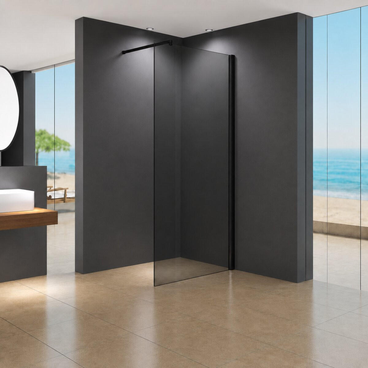 WALK-IN-DUSCHWAND 120 × 200 cm – Graues ESG-Sicherheitsglas – Schwarz - Schwarz, Glas (8/120/200cm) -  Glaswerk Westfalen