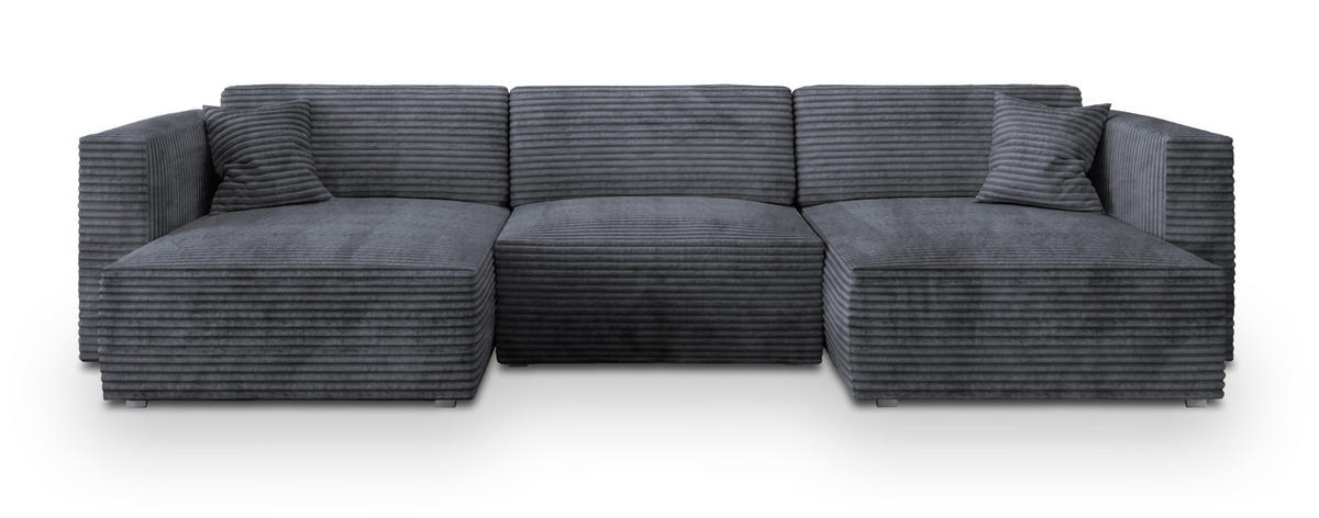 WOHNLANDSCHAFT SARMO Graphitfarben Kordstoff mit Schlaffunktion - Graphitfarben, Holz (347/90/148cm) - MASSENO