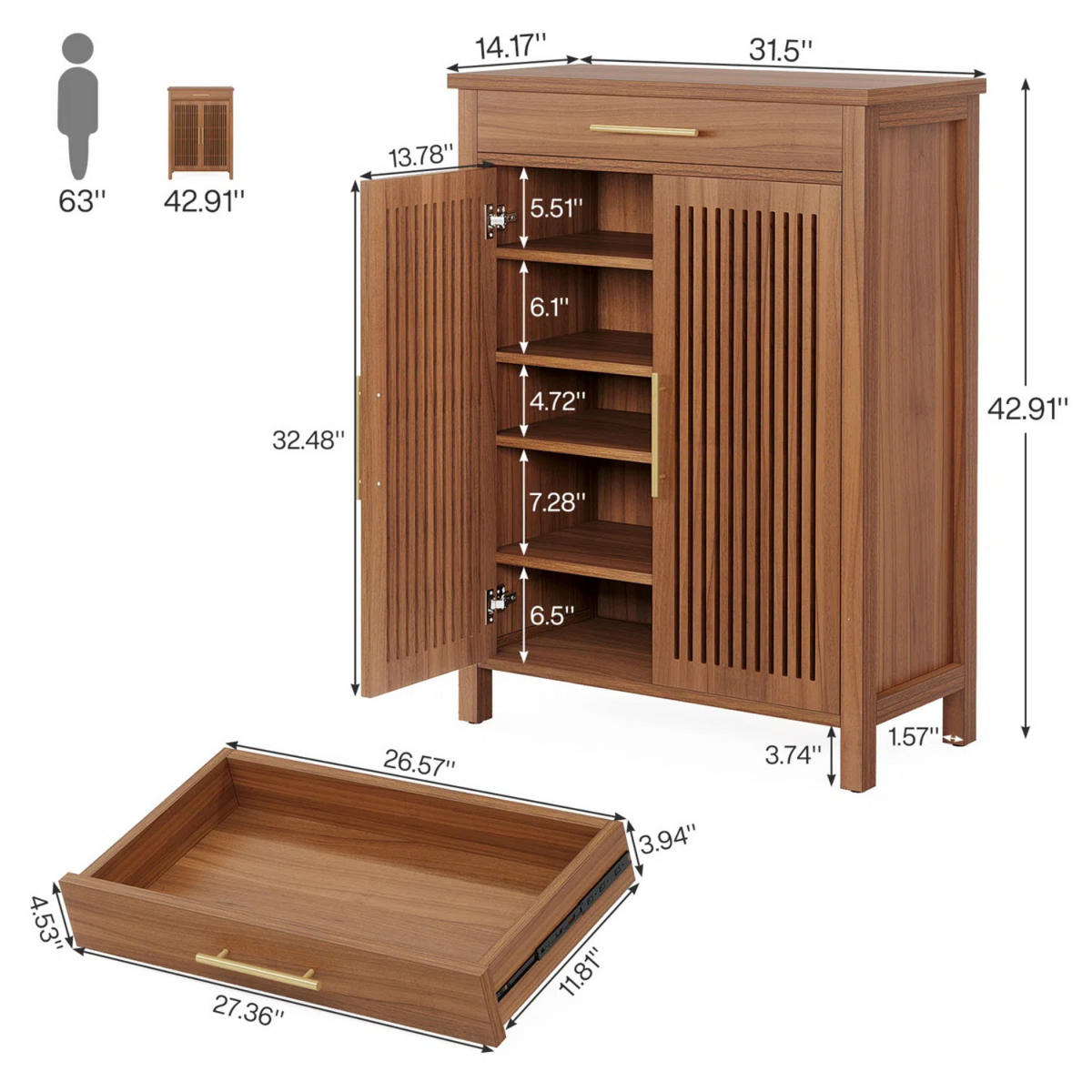 SCHUHSCHRANK Braun 80/36/109 cm - Walnussfarben/Braun, Holzwerkstoff (80/110/36cm) - Quality Elegance