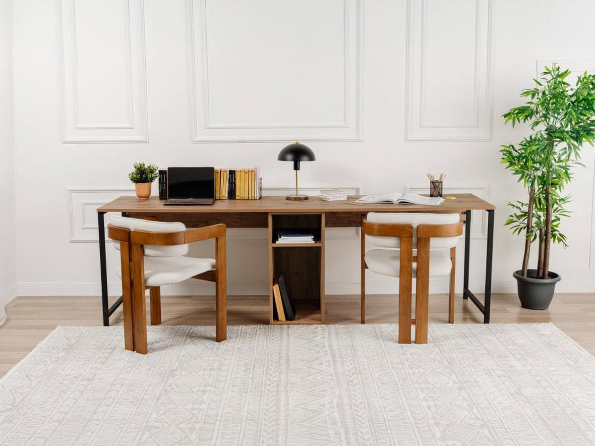 DOPPELSCHREIBTISCH mit Stauraum - Holzfarben & Schwarz - DERVILO - Naturfarben, Holz (240/60/74cm) - Vente-Unique