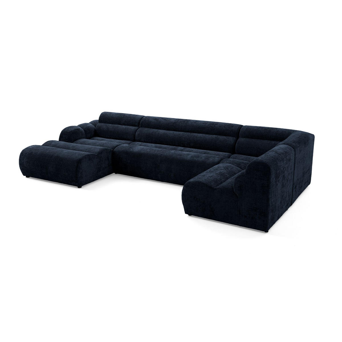 6-SITZER modulares Wohnlandschaft U XXL VEER SET 5 Rechts, 368 x 175 cm, Chenille Webstoff Marine - Schwarz/Dunkelblau, Holz/Kunststoff (175/75/368cm) - Muffo
