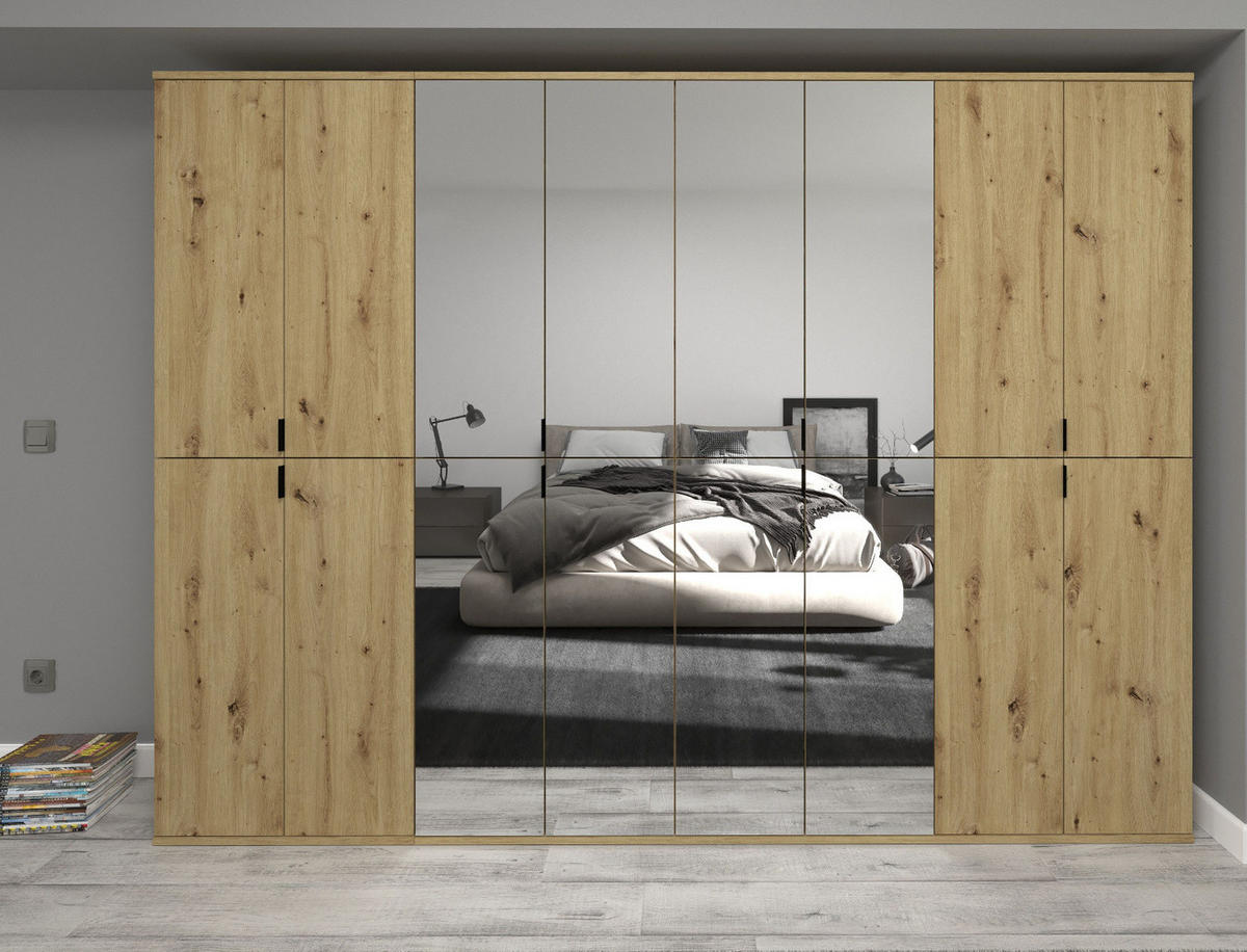 GARDEROBEN-SET Eiche Artisan 152 cm, Komplettset mit Spiegel - Schwarz/Eiche Artisan, Glas/Holzwerkstoff (152/193/34cm) - Inn.Furn