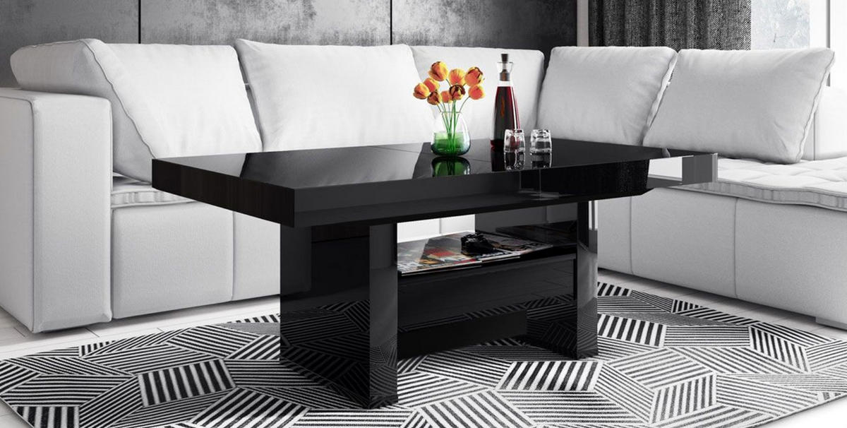 COUCHTISCH rechteckig Schwarz Hochglanz Höhenverstellbar ausziehbar 12/75/55 cm - Schwarz Hochglanz, Holzwerkstoff (75/120/55cm)