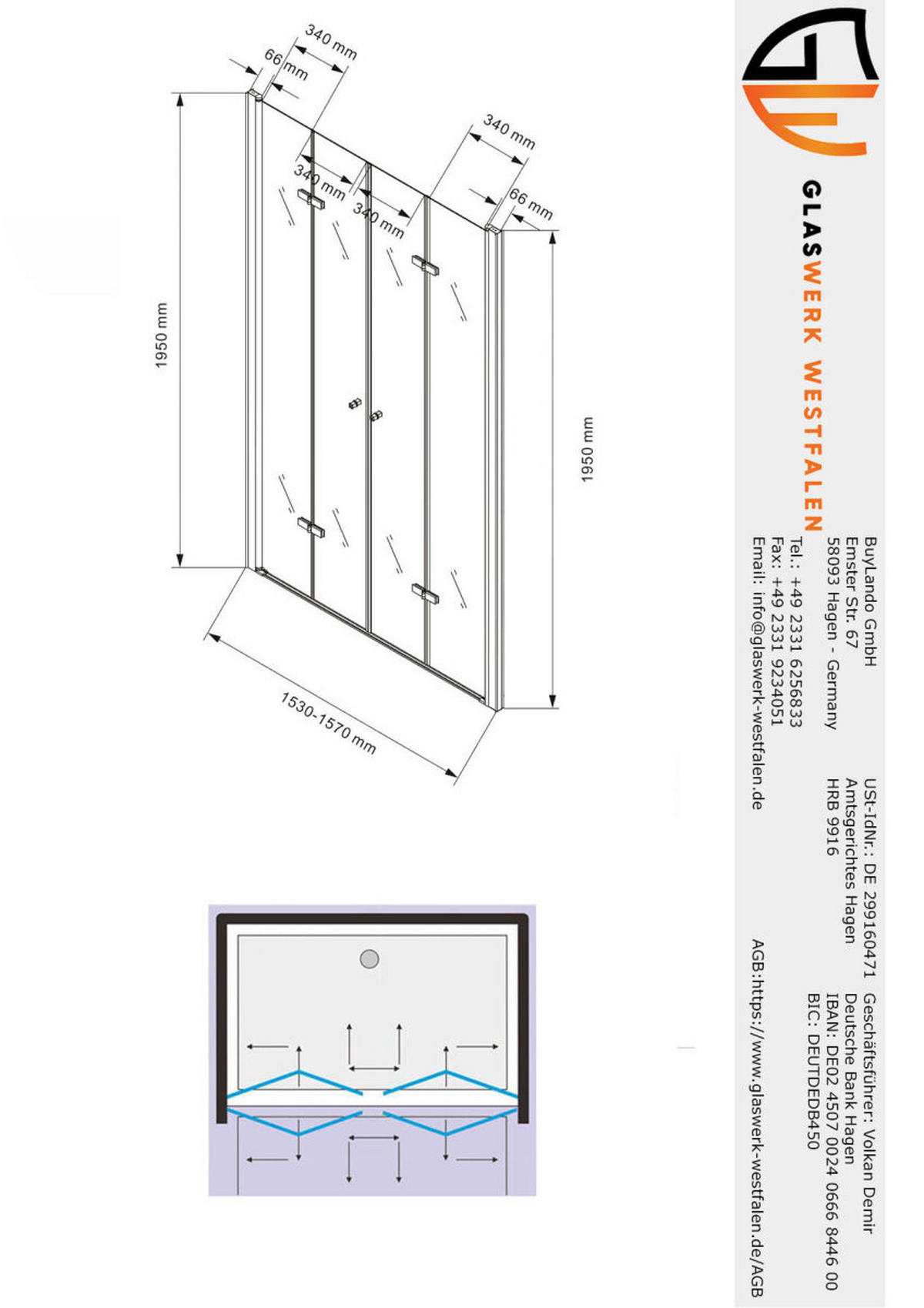 DUSCHKABINE Caroline 155x195cm Duschtür - Silberfarben, Glas (1/155/195cm) -  Glaswerk Westfalen
