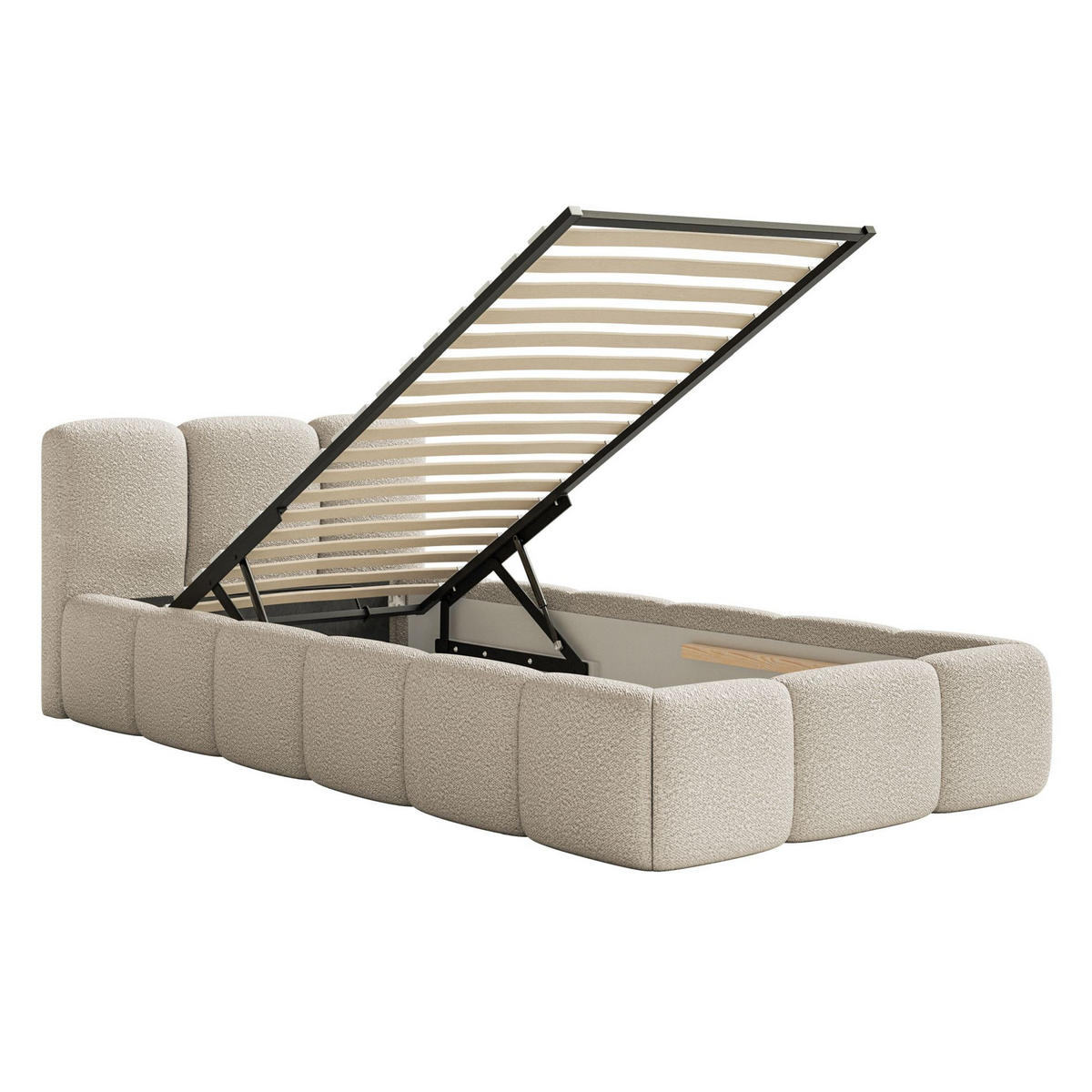 POLSTERBETT Cloudy Low Hellbeige Bouclé, Bettkasten & Lattenrost, 90x200 cm - Ecru/Schwarz, Kunststoff/Textil (90/200cm) - Selsey