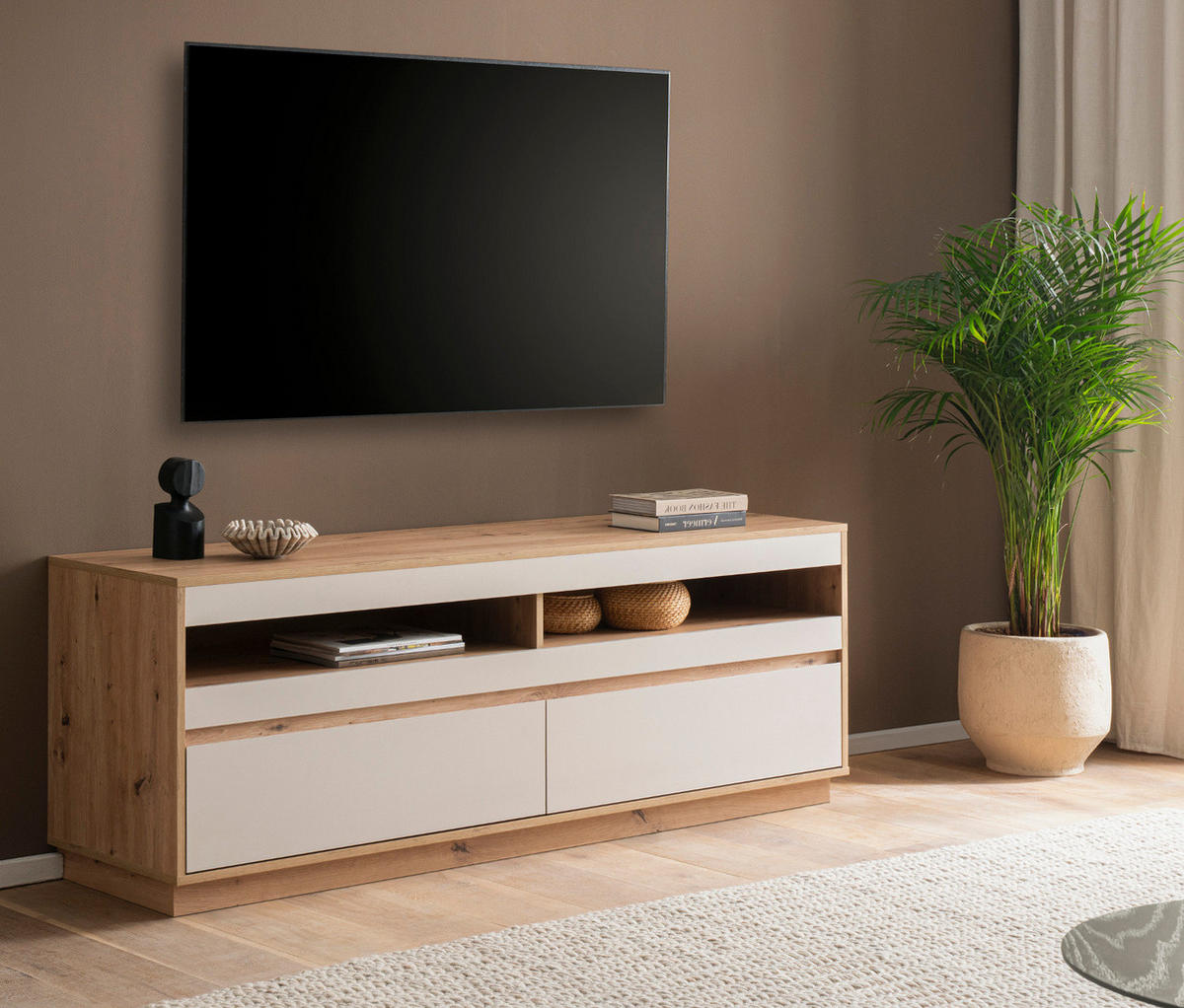 TV-LOWBOARD Kaschmir, Eiche Artisanm 162 cm, TV Unterteil mit Schubkästen - Kaschmir/Eiche Artisan, Holzwerkstoff/Metall (162/60/45cm) - Furn.Design