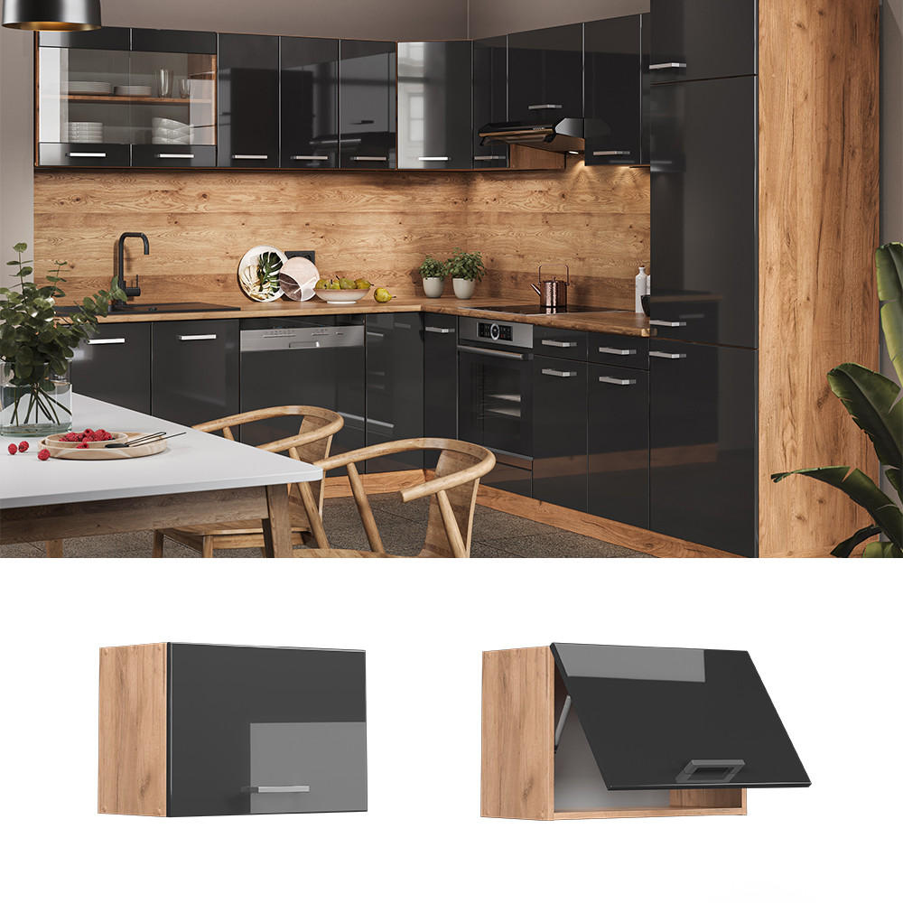 HÄNGESCHRANK R-Line Anthrazit Hochglanz 60 cm Flach - Honigeiche/Schwarz Hochglanz, Holzwerkstoff (60/40/31cm) - Vicco