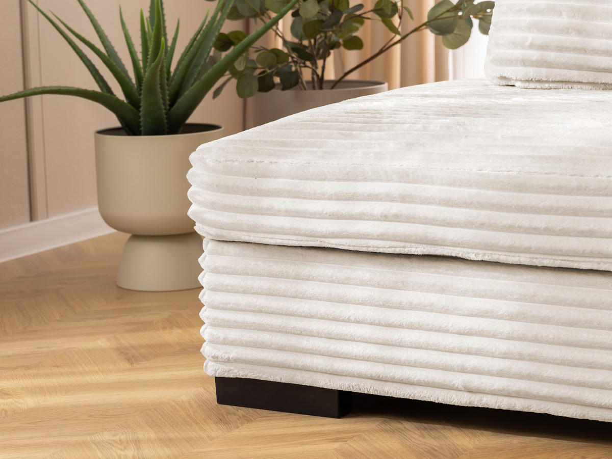 ECKSOFA Wolke mit tiefer Sitzfläche, Schlaffunktion und praktischem Bettkasten aus weichem Creme Cordstoff - Creme/Schwarz, Holz/Kunststoff (225/162cm) - S-Style