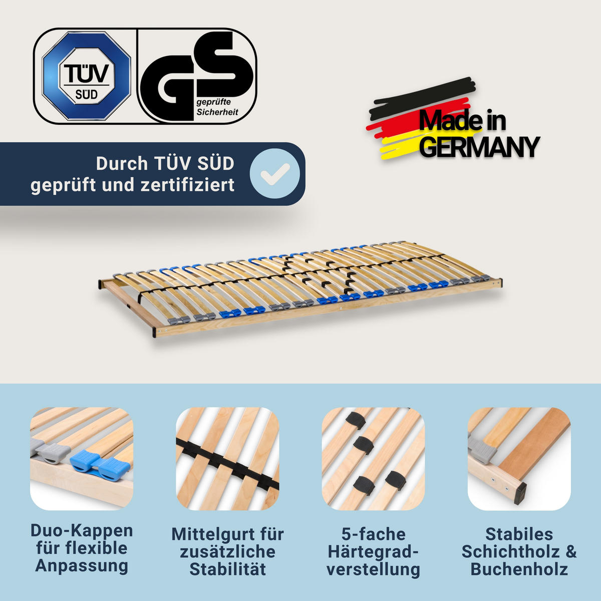 LATTENROST Madera, 7 Zonen, zur Selbstmontage, Größe: 140x220 - Braun, Holz (140/220cm) - Betten-ABC