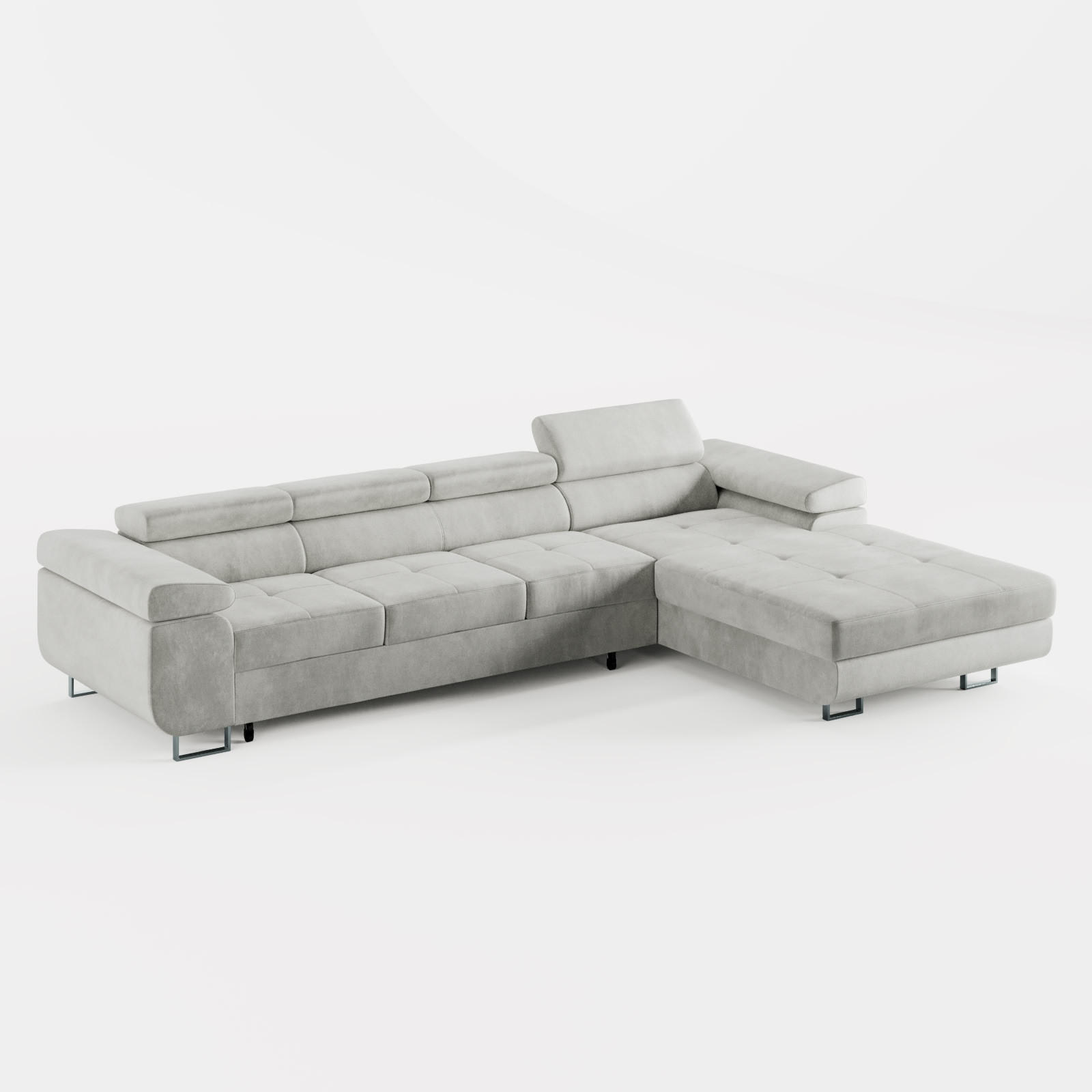 ECKSOFA VEMO CORE PLUS Rechts Hellgrau Velours-Stoff mit Schlaffunktion und Bettkasten - Hellgrau, Holz/Metall (350/205cm) - Barchello