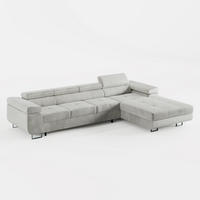 ECKSOFA VEMO CORE PLUS Rechts Hellgrau Velours-Stoff mit Schlaffunktion und Bettkasten - Hellgrau, Holz/Metall (350/205cm) - Barchello