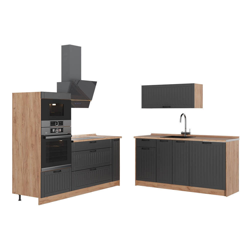 KÜCHENZEILE Fame-Line, Dunkelgrau/Goldkraft Eiche, 340 cm ohne Arbeitsplatte - Honigeiche/Dunkelgrau, Holzwerkstoff (340/153.6/51.6cm) - Vicco
