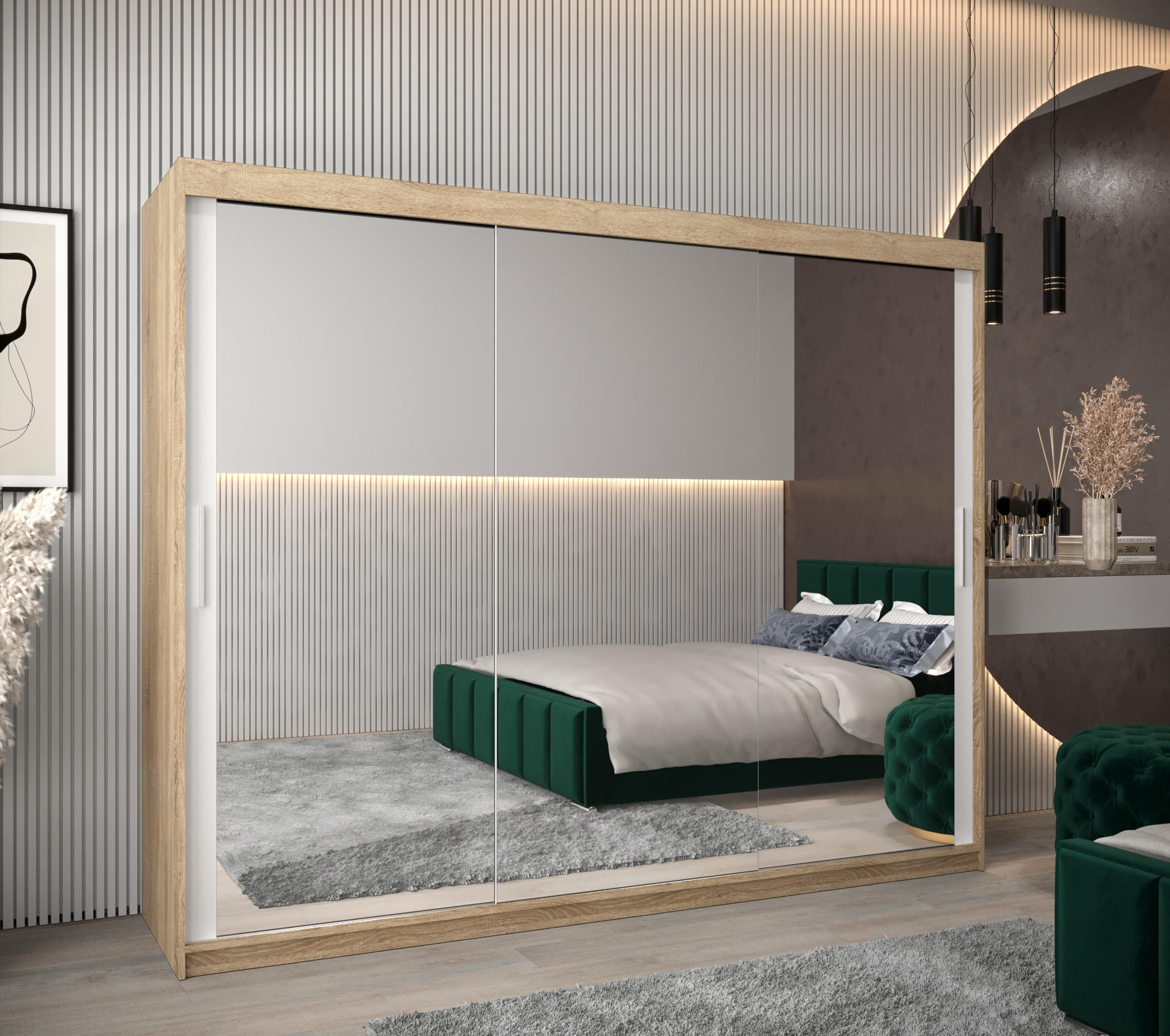 SCHWEBETÜRENSCHRANK 200/250/62 2-türig - Silberfarben/Weiß, Holz/Kunststoff (250/200/62cm) - Abiks Möbel