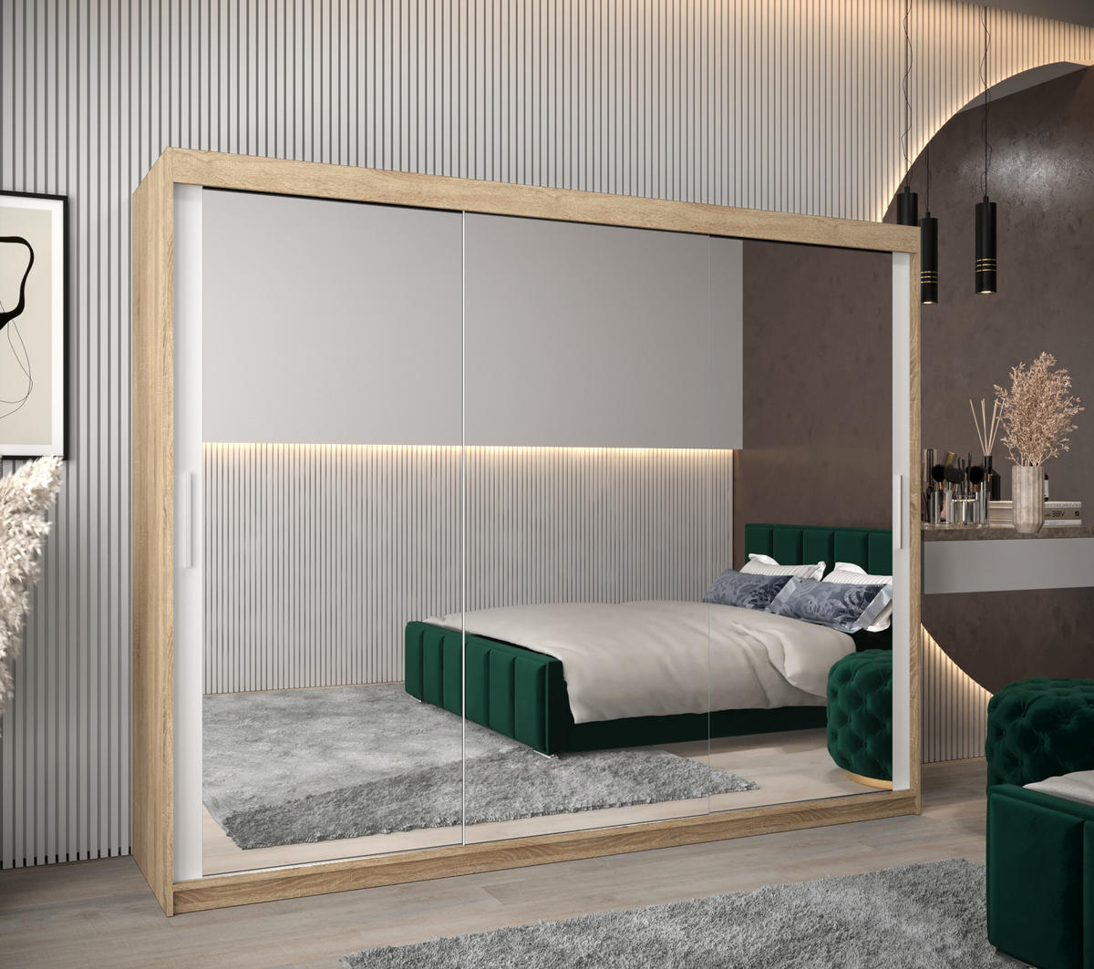 SCHWEBETÜRENSCHRANK 200/250/62 2-türig - Silberfarben/Weiß, Holz/Kunststoff (250/200/62cm) - Abiks Möbel