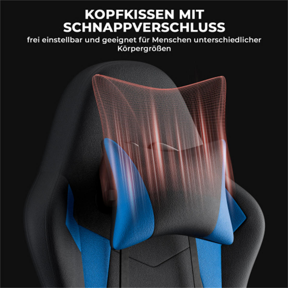 GAMINGSTUHL Ergonomisch Schwarz-Blau, höhenverstellbar & drehbar, Metall-PVC-Bezug, 58,5 x 63 x 120,5 cm - Blau, Metall (63/120.5/58.5cm) - Albatros