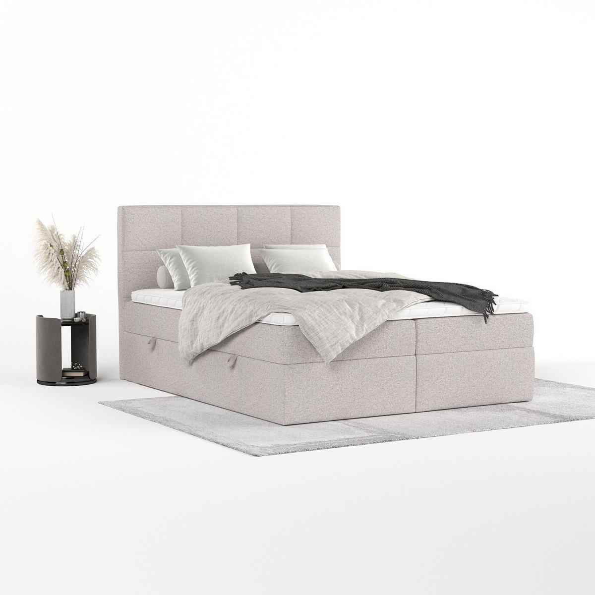 BOXBETT Oris 140/200 cm Beige im Riva Stoff - Beige/Schwarz, Holz/Holzwerkstoff (140/200cm) - AltaBeds