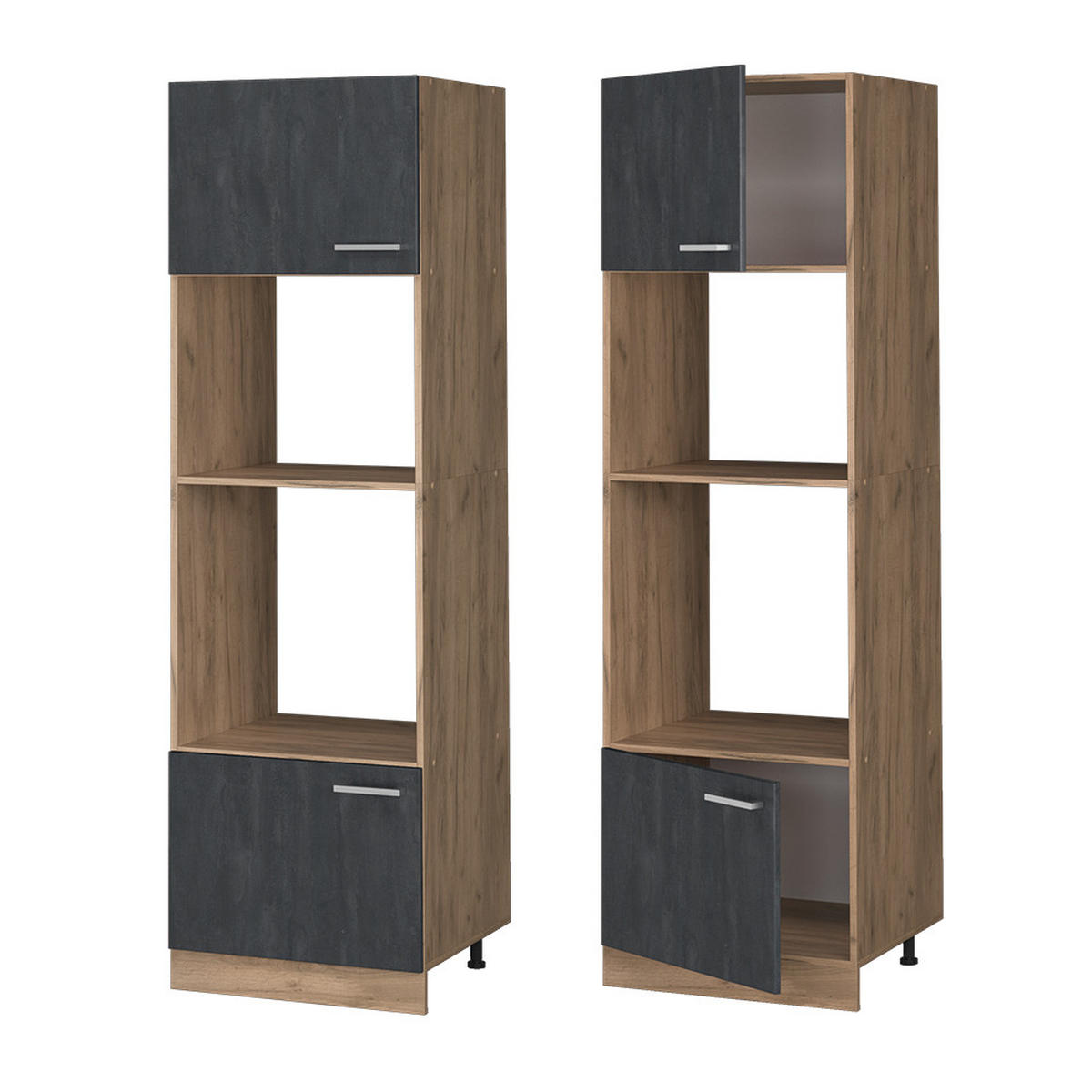 MIKROWELLENSCHRANK R-Line Schwarz Beton 60 cm - Honigeiche/Eiche Wotan, Holzwerkstoff (60/206.8/57.2cm) - Vicco