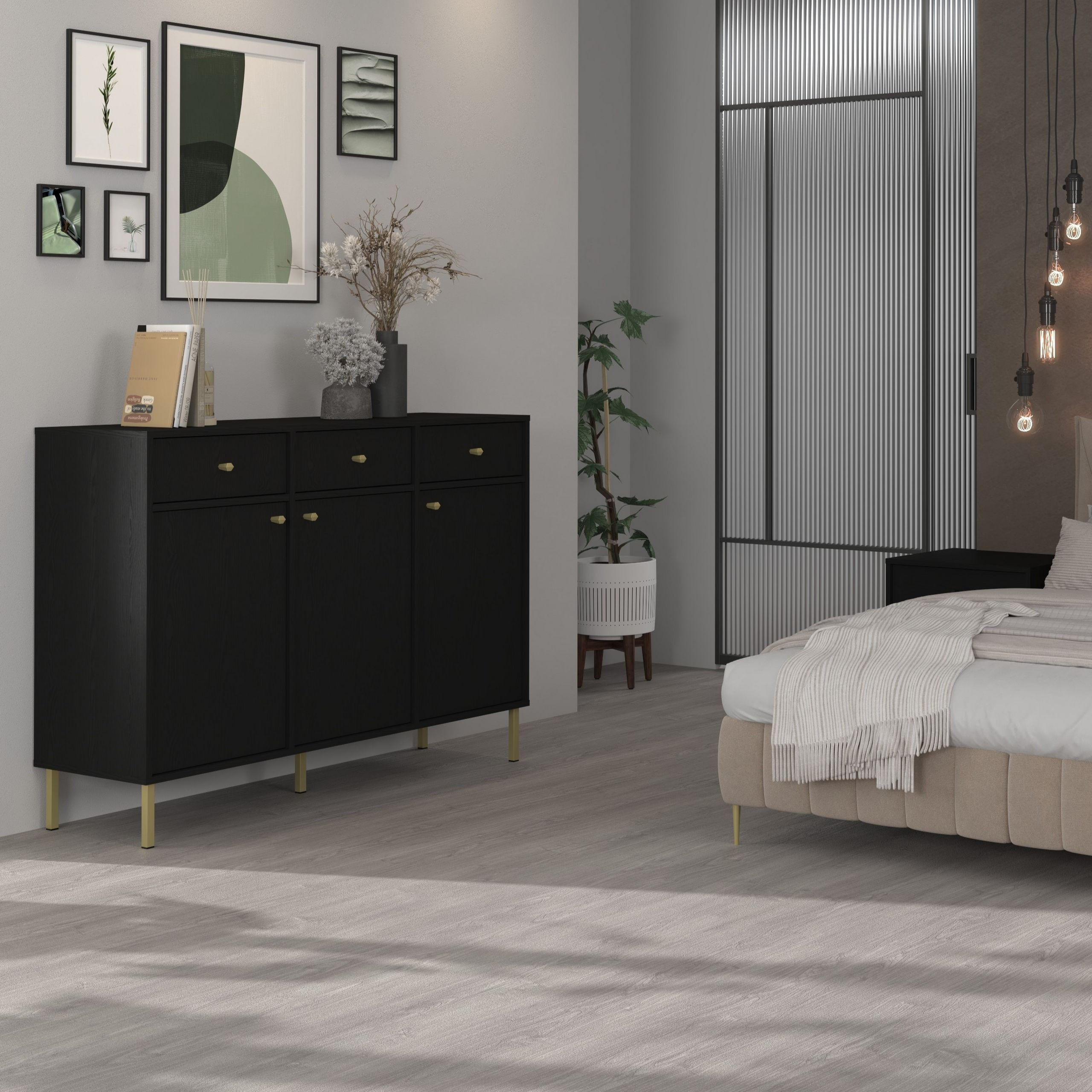 KOMMODE TORINO 125/108/41 cm mit 3 Schubladen 3 Türen Graphitfarben - Graphitfarben, Holzwerkstoff (125/108/41cm) - MASSENO