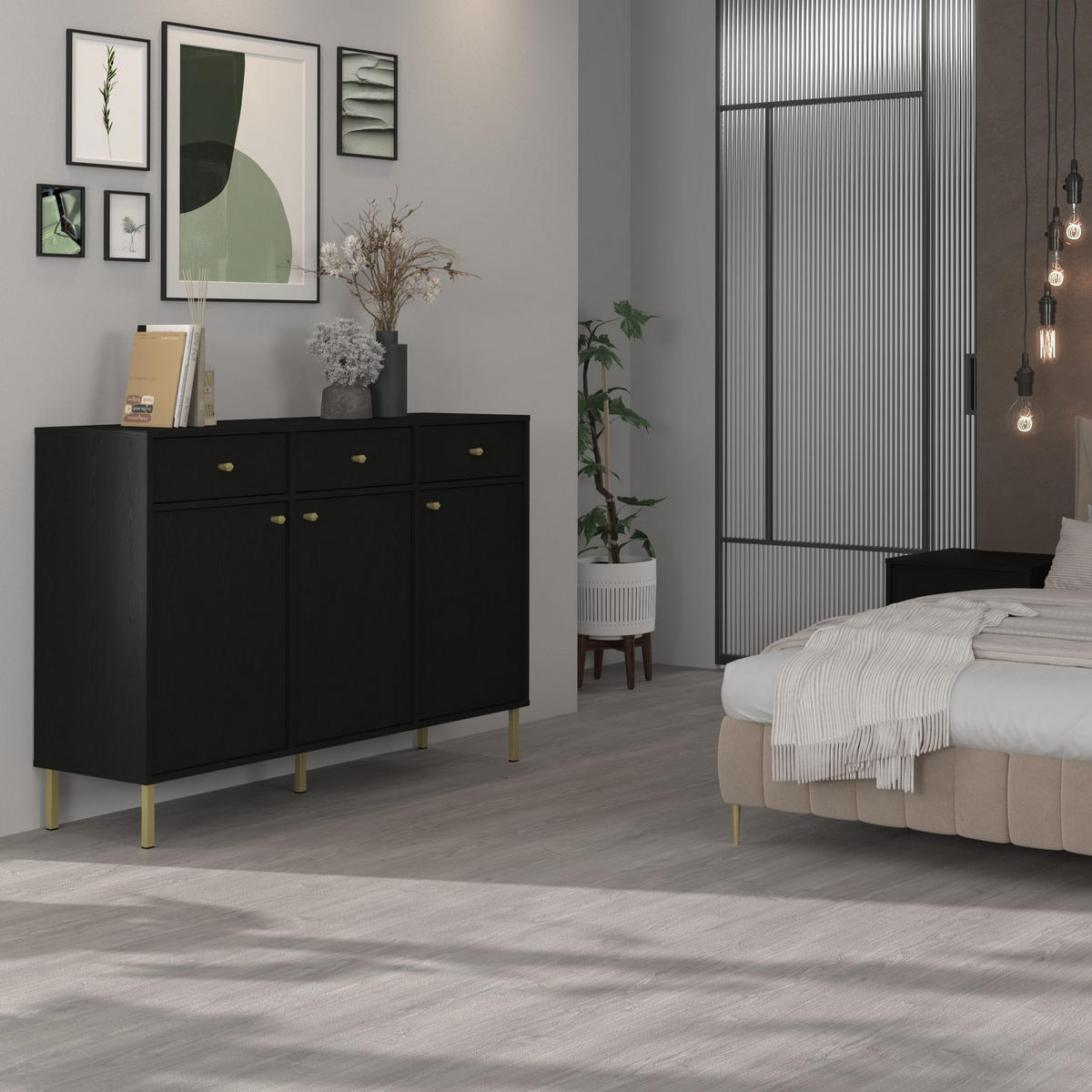 KOMMODE TORINO 125/108/41 cm mit 3 Schubladen 3 Türen Graphitfarben - Graphitfarben, Holzwerkstoff (125/108/41cm) - MASSENO