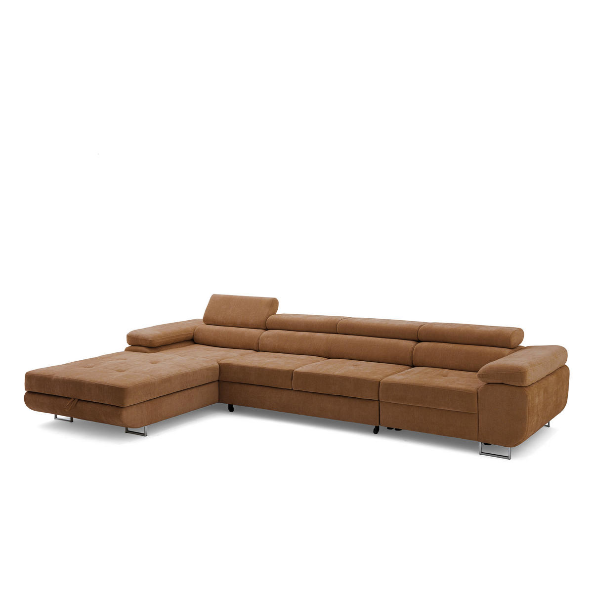 ECKSOFA ALONZO MAXI Links mit Schlaffunktion 125x195 Chenille Braun - Chromfarben/Braun, Holz/Textil (350/203cm) - Muffo