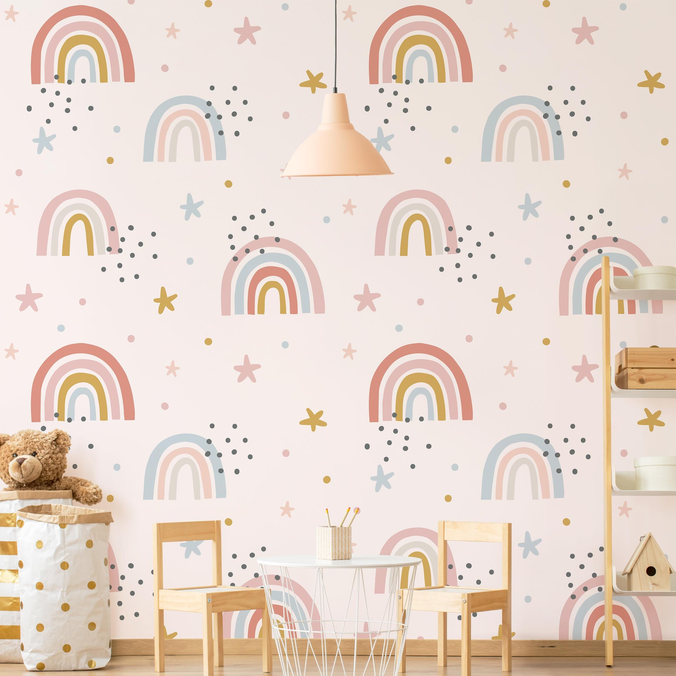 FOTOTAPETE Regenbogenwelt mit Sternen und Pünktchen 192/192 cm - Multicolor, Papier (192/192cm) - Bilderwelten