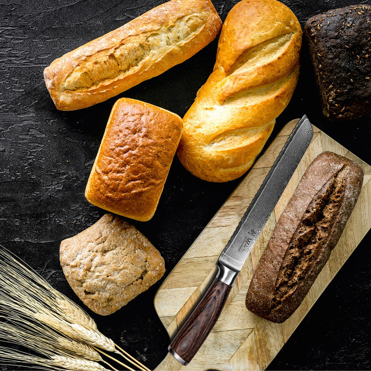 BROTMESSER aus Damast I EDIB - Braun, Holz/Metall (30cm) - Wakoli