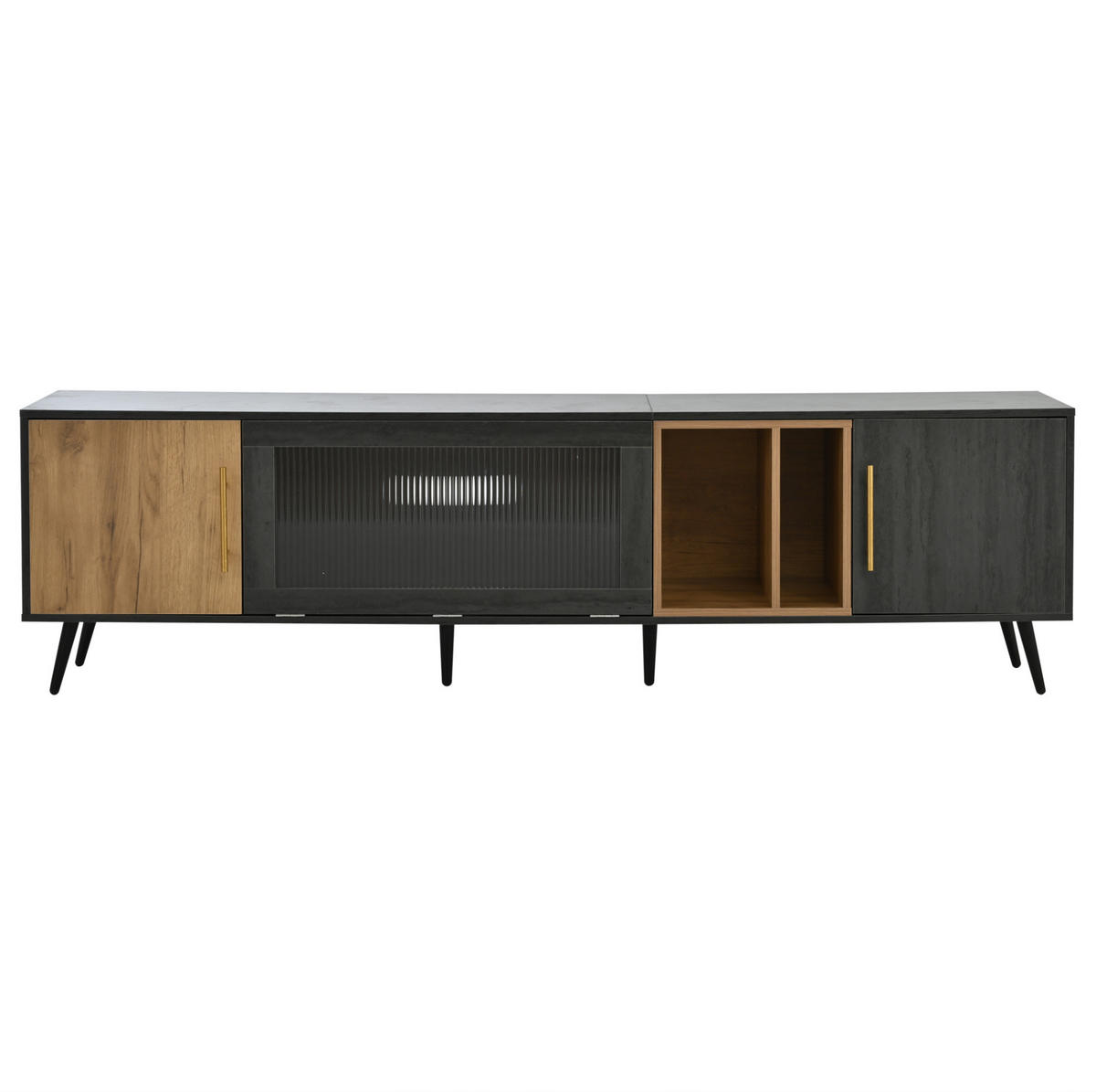 LOWBOARD 200/40/55.5 cm in Grau und Braun aus MDF mit Kabelmanagement - Grau, Holzwerkstoff (40/55.5/200cm) - OKMYHOME