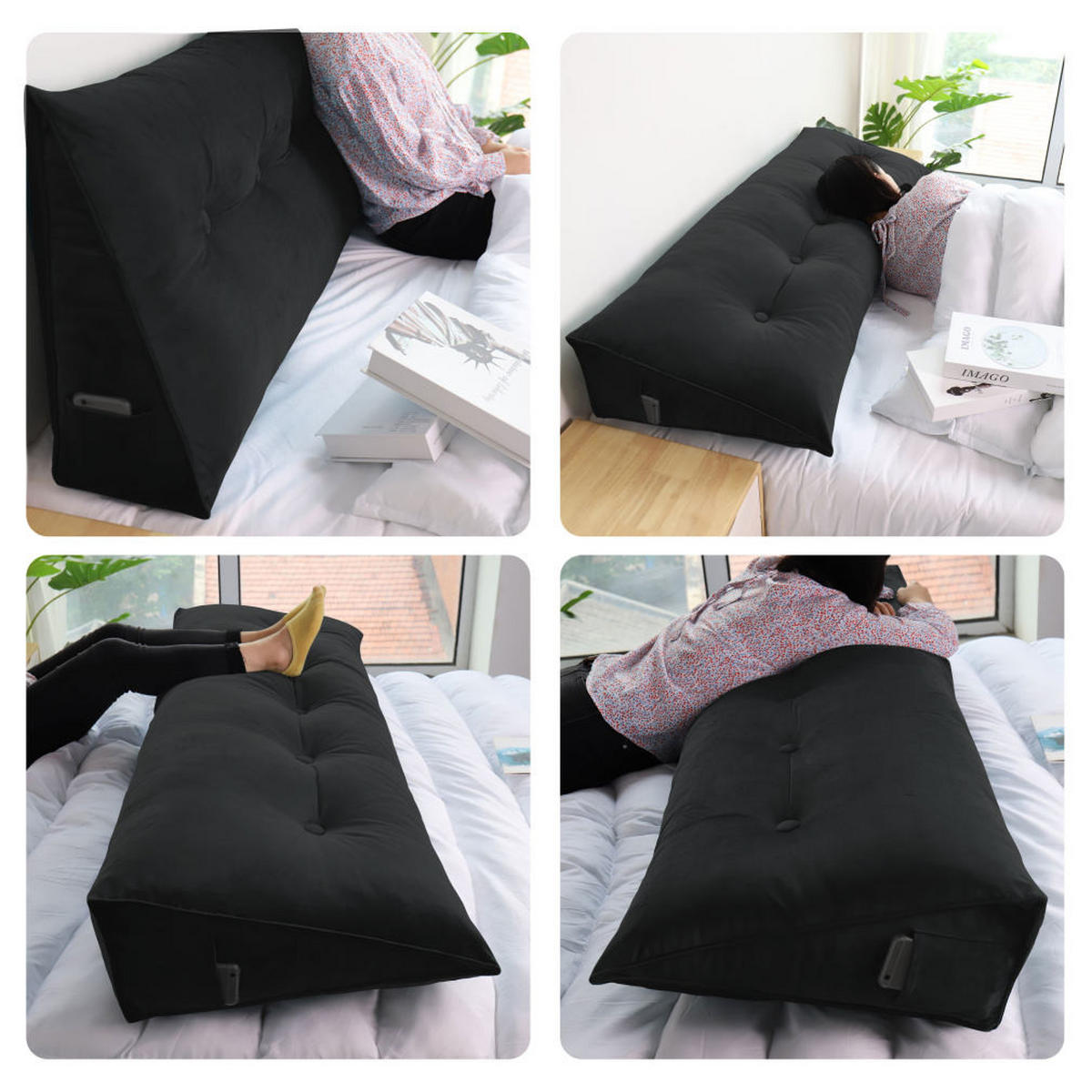 RÜCKENKISSEN für Bett Samt Schwarz 160 cm - Schwarz, Textil (50/160cm) - Vercart