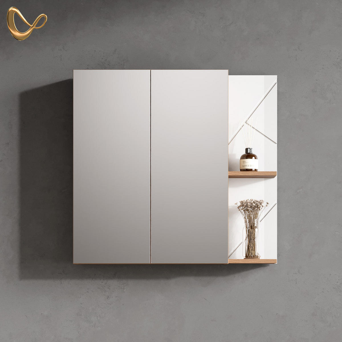 SPIEGELSCHRANK Ronco Weiß Hochglanz 80 x 75 cm - Weiß Hochglanz/Eiche Wotan, Holzwerkstoff (80/75/17.2cm) - Livinity®