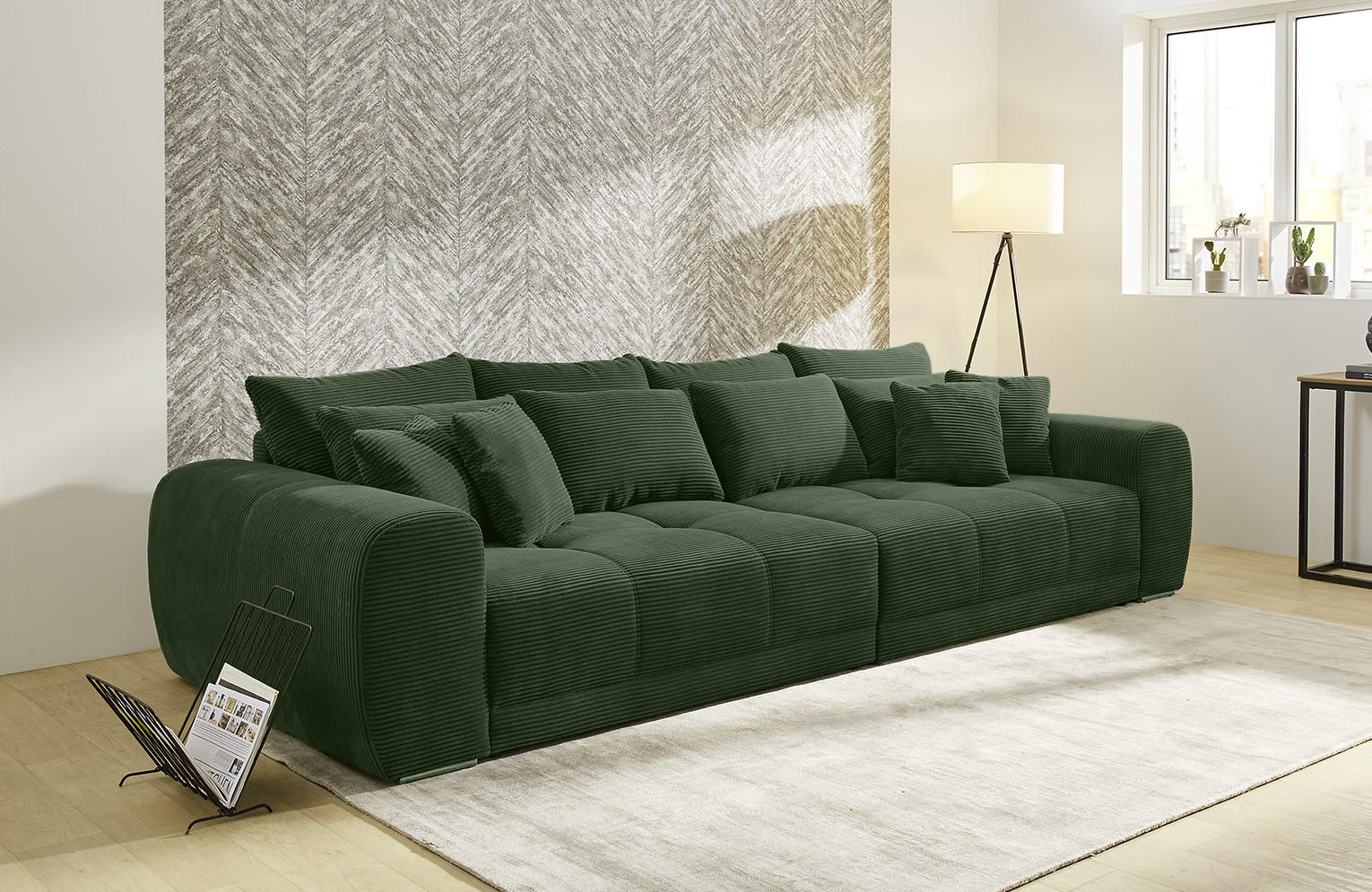 BIG-SOFA Federkern B306/T134/H86 cm, Liegefläche 120x240 cm, Cord Grün / 15172 - Chromfarben/Grün, Textil/Metall (306/86/134cm) - luma-home