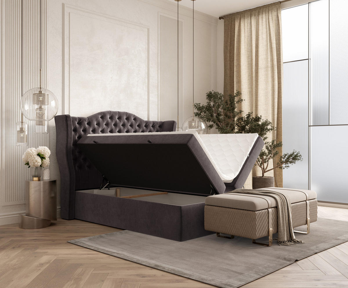 BOXBETT Royal Braun 160/200 cm im Samtstoff - Schwarz/Braun, Holz/Holzwerkstoff (160/200cm) - Maison de Reve
