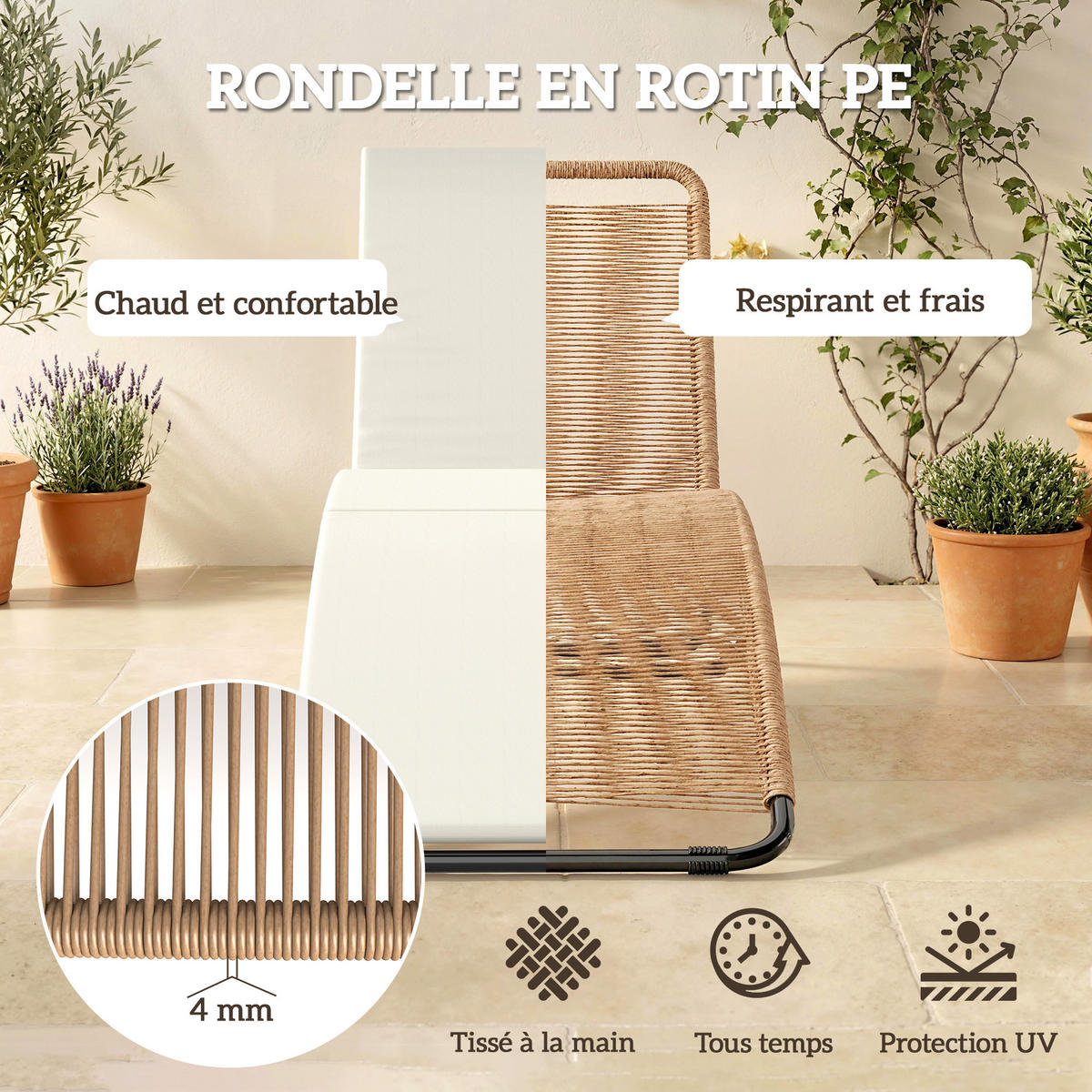 SONNENLIEGE Creme 175/57/80 cm - Creme, Naturmaterialien (175/80/57cm) - PANGIVO