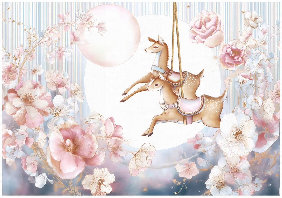 FOTOTAPETE Kinderzimmer Mädchen Blumen Tiere 200x140 - Multicolor, Papier (200/140cm) - Wallarena