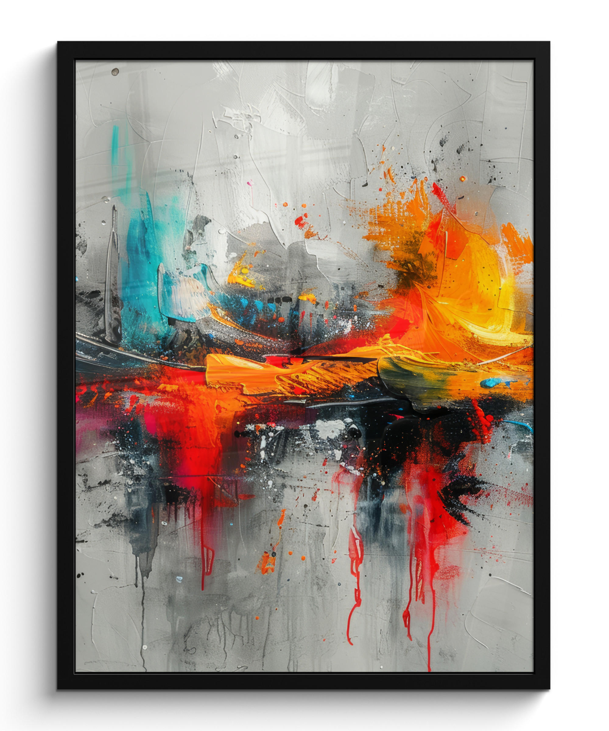 GERAHMTES BILD Moderne Kunst - Orange - Grau - Abstrakt 60x80 cm - Hellgrau, Papier (60/80cm) - MuchoWow