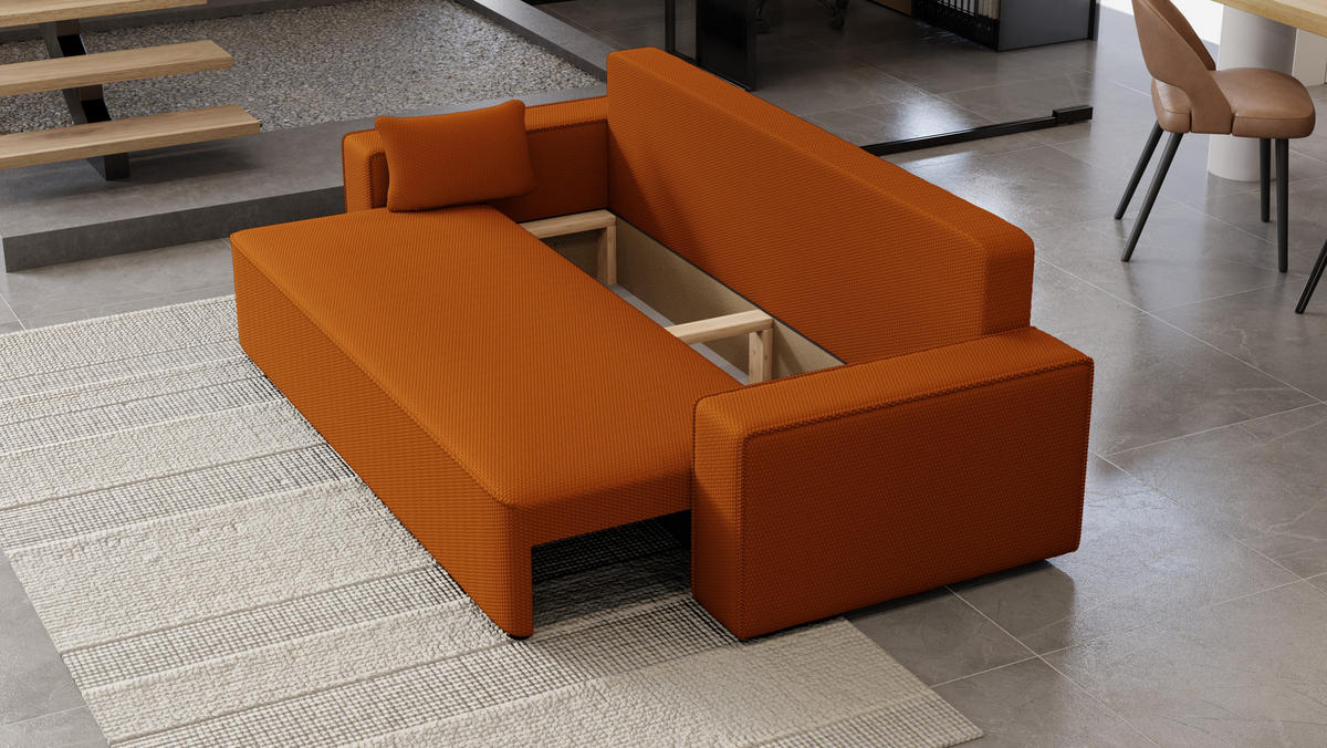 SOFA Vens mit Bettkasten und Schlaffunktion, Cordstoff - Rostfarben, Holzwerkstoff (242/85/95cm)