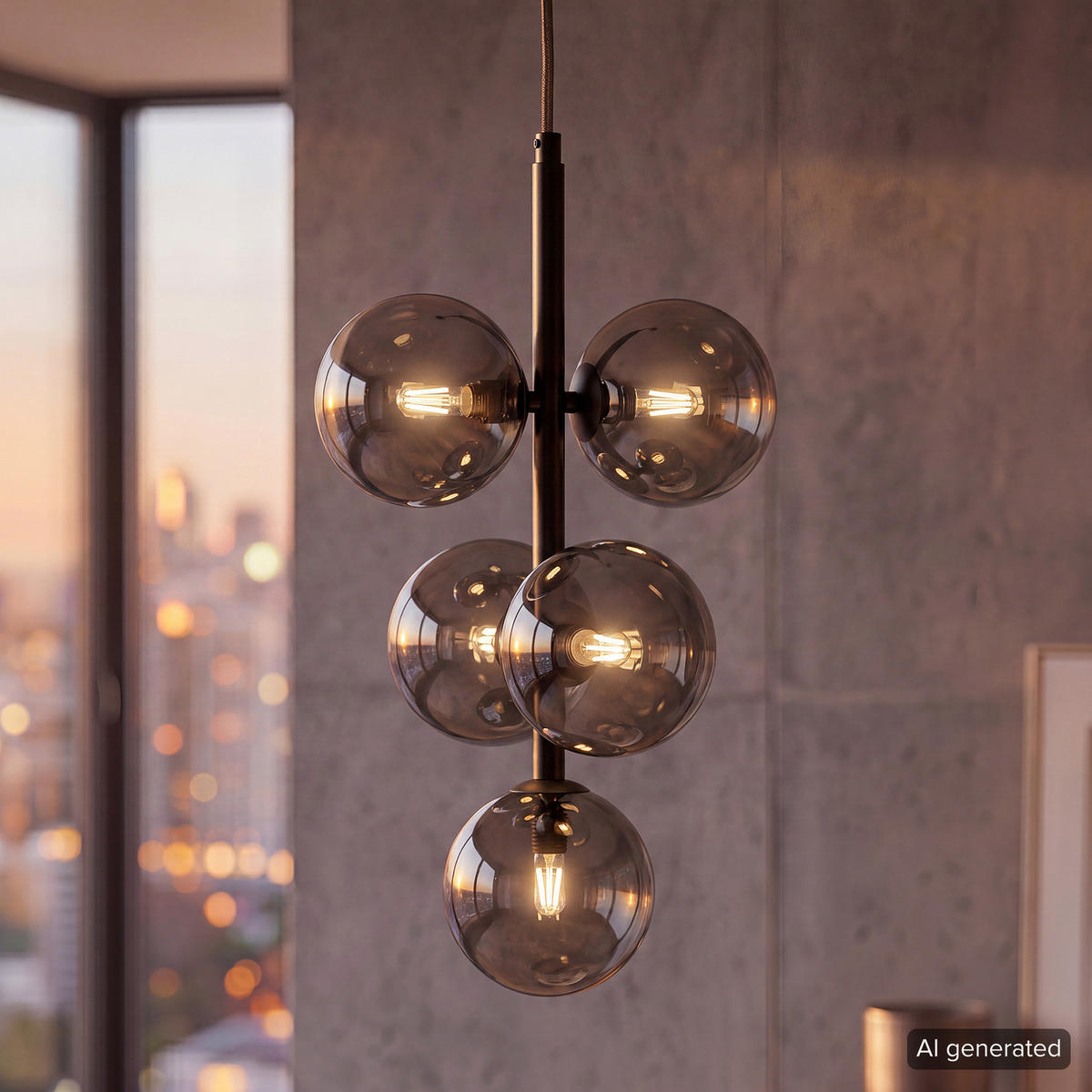 PENDELLEUCHTE - Metall / Glas - 5-flammig - Transparent/Grau, Glas/Metall (28/28/167cm) - home24