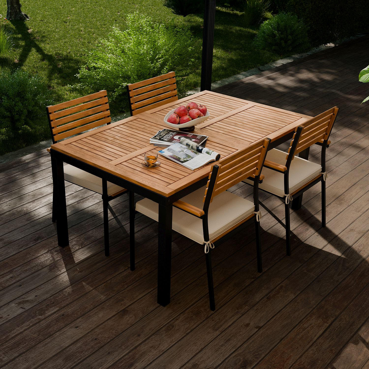 GARTENGARNITUR Rhodos Akazienholz 5-teilig - Braun, Holz/Metall - Juskys