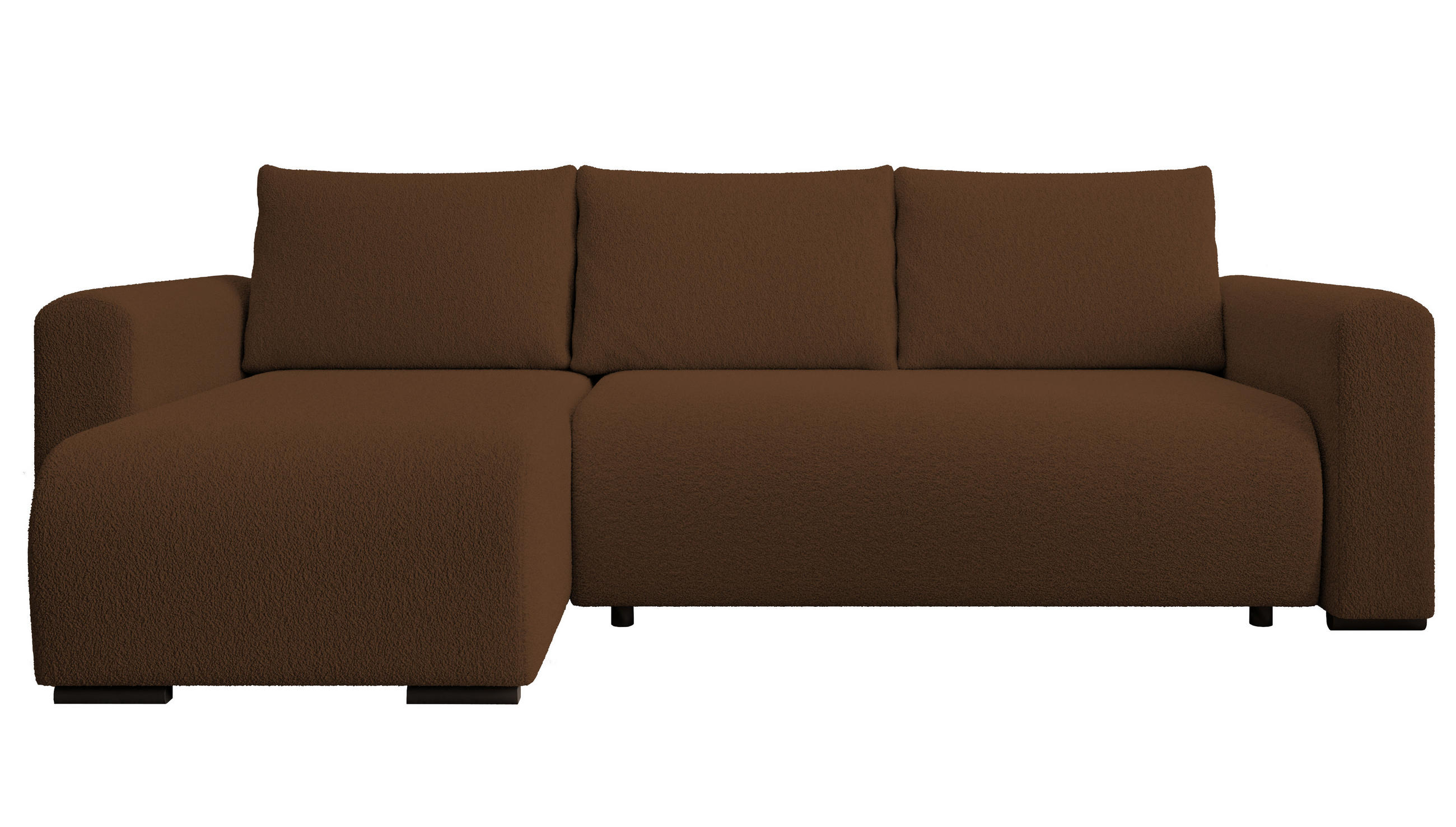 ECKSOFA DORA L, Eckcouch in L-Form mit Schlaffunktion und Bettkasten, Farbe: Braun, Bouclé-Stoff, Ottomane Links - Braun, Textil (240/143cm) - Storez24