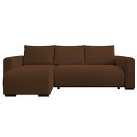 ECKSOFA DORA L, Eckcouch in L-Form mit Schlaffunktion und Bettkasten, Farbe: Braun, Bouclé-Stoff, Ottomane Links - Braun, Textil (240/143cm) - Storez24