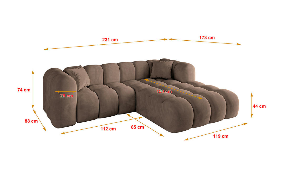 ECKSOFA Ottomane Rechts OLEA-L1 - 231x173x74 cm Braun - Schwarz/Braun, Holzwerkstoff/Kunststoff (231/173cm) - ALTDECOR