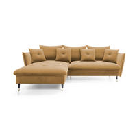 ECKSOFA GLAM mit Schlaffunktion, Ottomane & goldenen Füßen – Samtsofa im Glamour-Stil mit Zierkissen, 258x167x91cm, Linke, PLATINUM - Platinfarben, Holz/Textil (167/258cm) - DomoHome