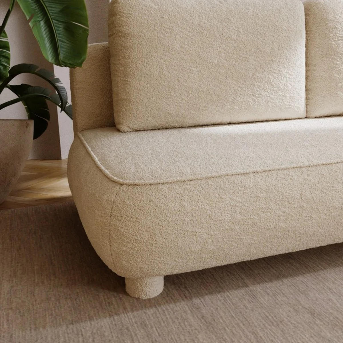 SCHLAFSOFA MAJA, Sofa mit Schlaffunktion und Bettkasten, Farbe: Beige, Bouclé-Stoff - Beige, Textil (209/96/96cm) - Sepro Meble