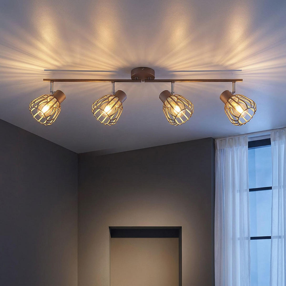 LED DECKENLEUCHTE OLIN Metall Braun, 4-flammig, L 80 cm - Braun, Glas (80/12.5/17.5cm) - Globo Lighting